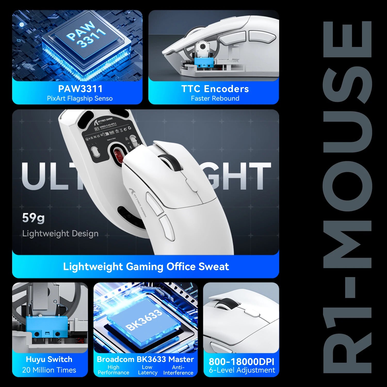 Attack Shark R1/X11 – Ultra-Lightweight Wireless Gaming Mouse (PAW3311)