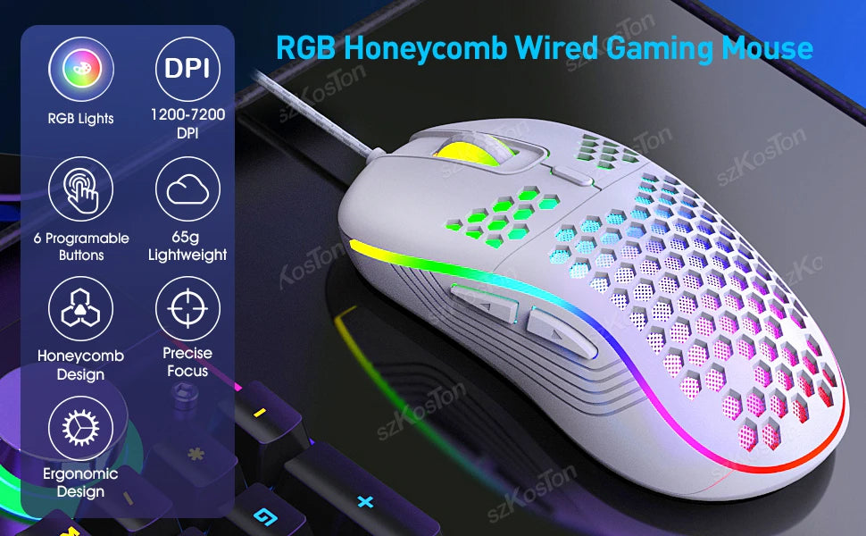 The Venom Strike | RGB Honeycomb Wired Gaming Mouse — 7200 DPI
